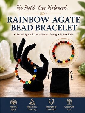 Rainbow Agate Bead Bracelet | Natural Gemstone Bracelet | Unisex Boho Jewelry